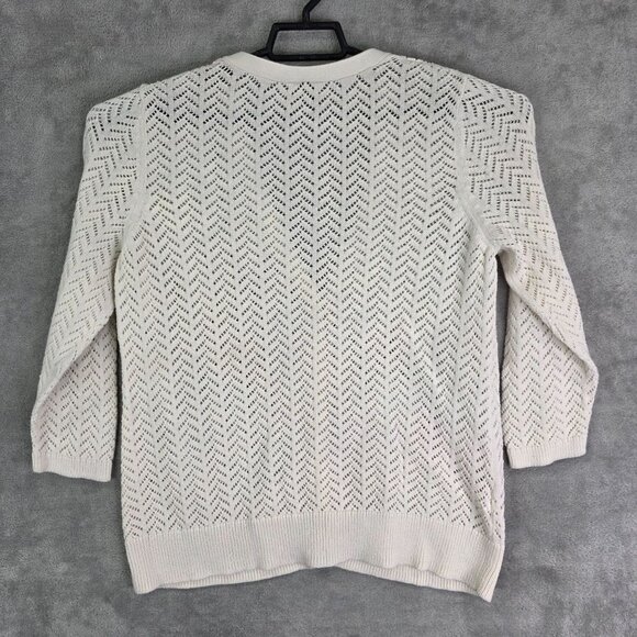 Womens Anne Taylor Ivory Knit Cardigan Sweater Mesh V Neck Button 3/4 Sleeve XL - Picture 6 of 9